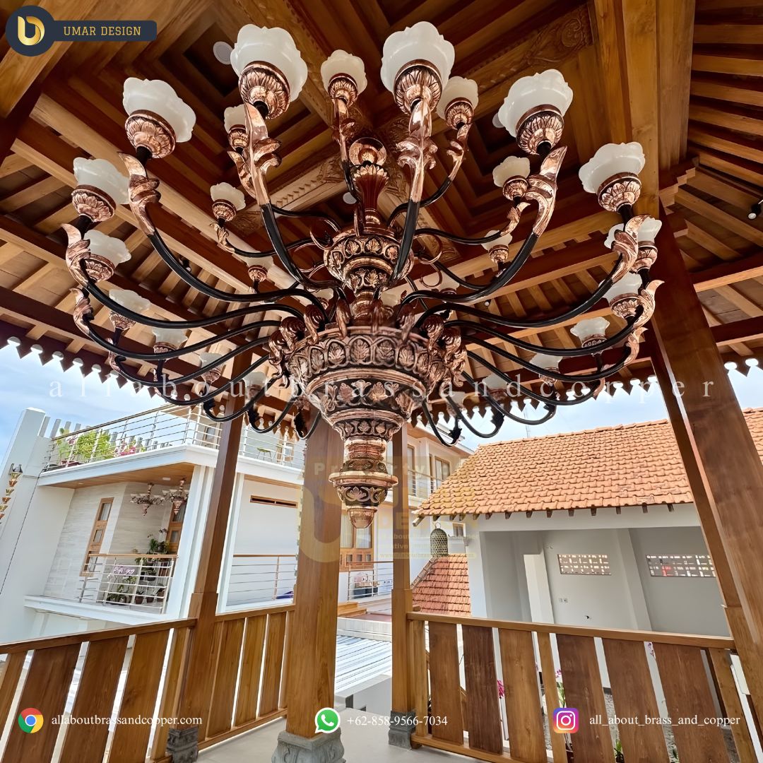 lampu robyong tembaga gantung klasik banyak lengan